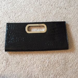 Black faux - gator skin clutch
